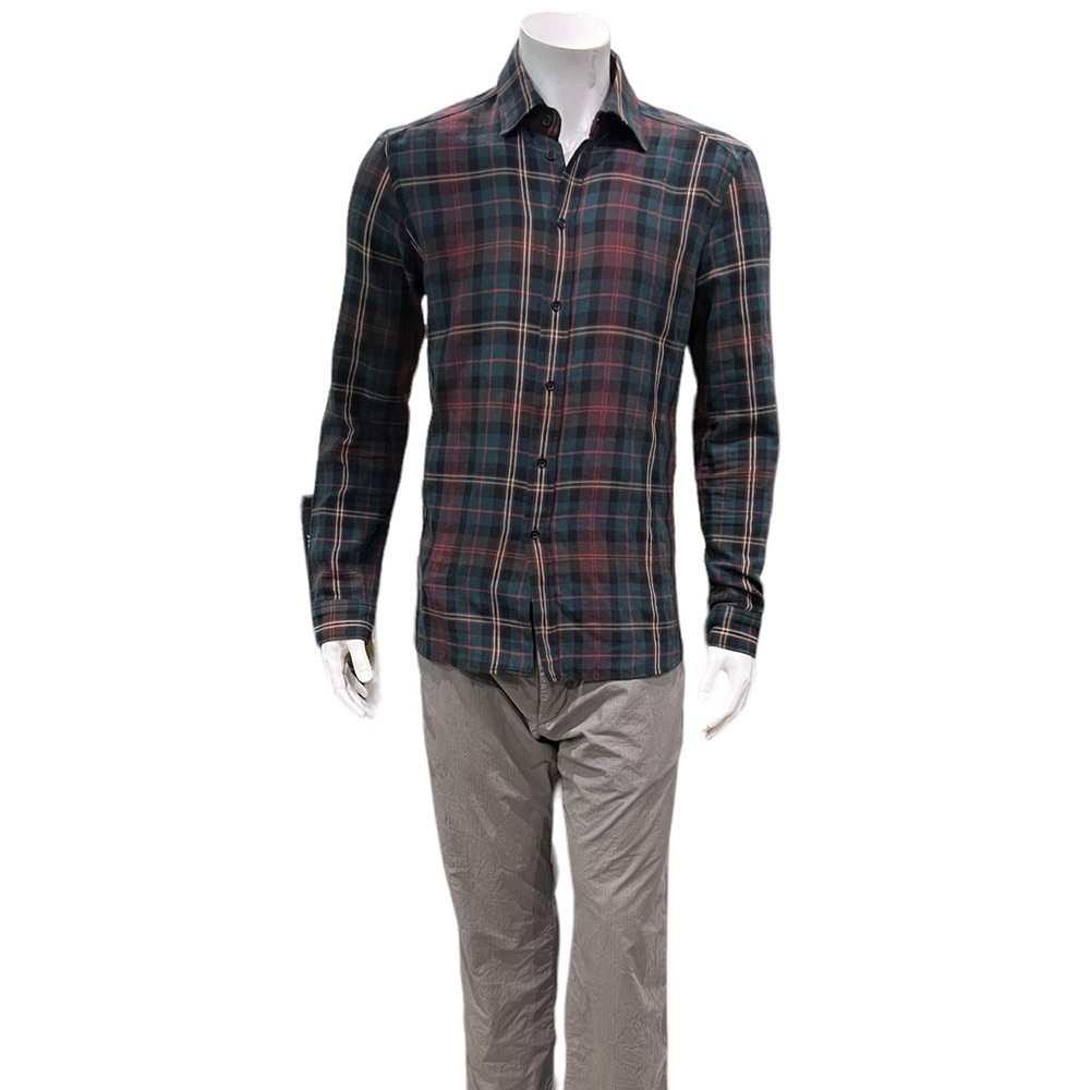 Faith Connexion Mens Green Multicolor Windopane Shirt